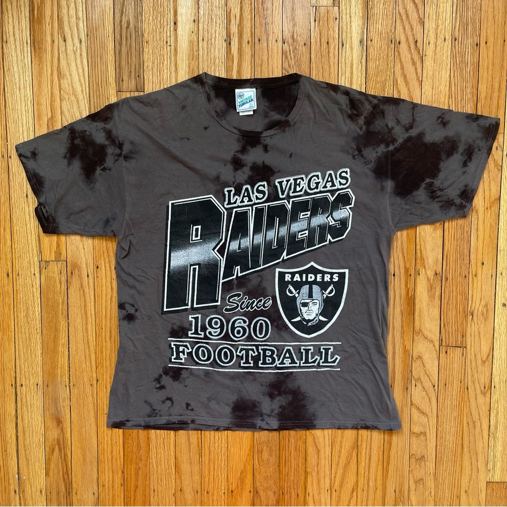 Vintage NFL Football Las Vegas Raiders Men’s Grey Black Tie Dye T-Shirt